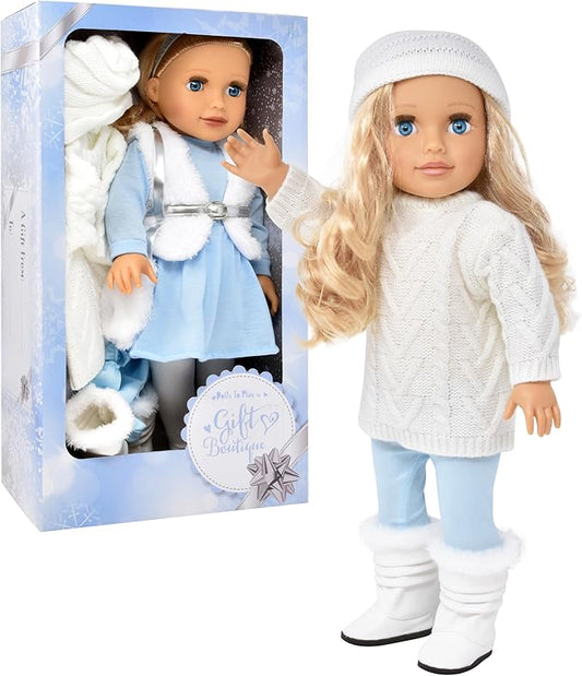 18 Inch Girl Doll with Clothes Set in Gift Box, Fashion Princess Doll with Beautiful Long Blond Hair Blue Eyes with 2 Outfits, Boots and Accessories for Girls and Kids