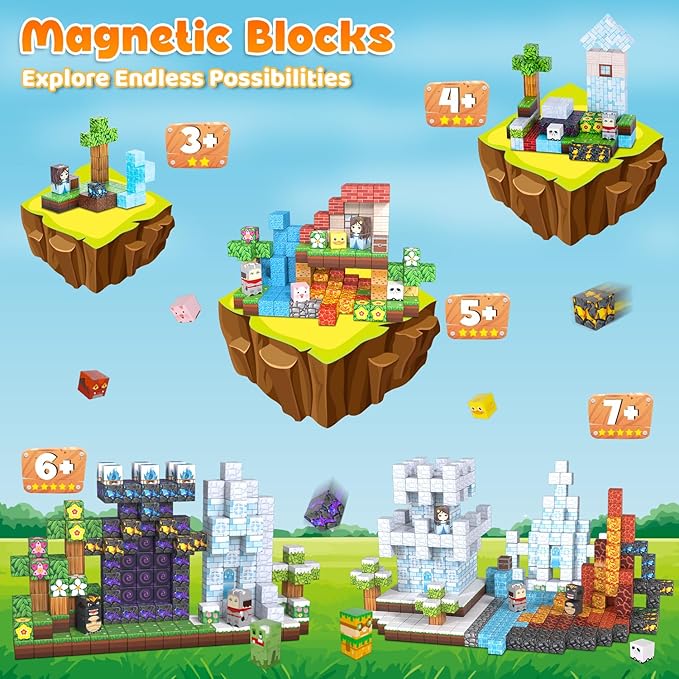 200PCS Magnetic Blocks, Magnetic Building Block Cube Toys with Magnet Board for Kids, STEM Toys Gifts for Boy and Girls Age 3+ Years Old