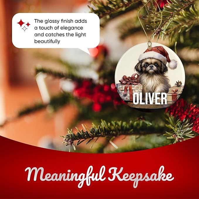 Pekingese Personalized Dog Ornament - Pet Ornament for Christmas Tree - 3" Round Ceramic - Printed in USA - Choose from 200 Breeds - Dog Mom - Dog Dad - Xmas Decoration DOG0155