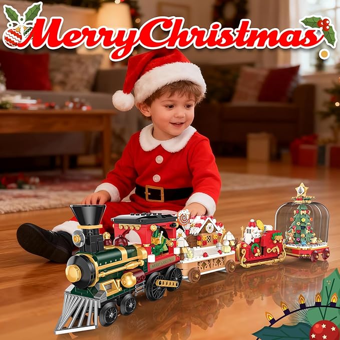 1041 PCS Christmas Train Building Blocks Set for Kids Train Set with Santa Claus,Tree,Gingerbread House Building Kit, for Boys Girls Adults,Christmas Party Favors Decorations