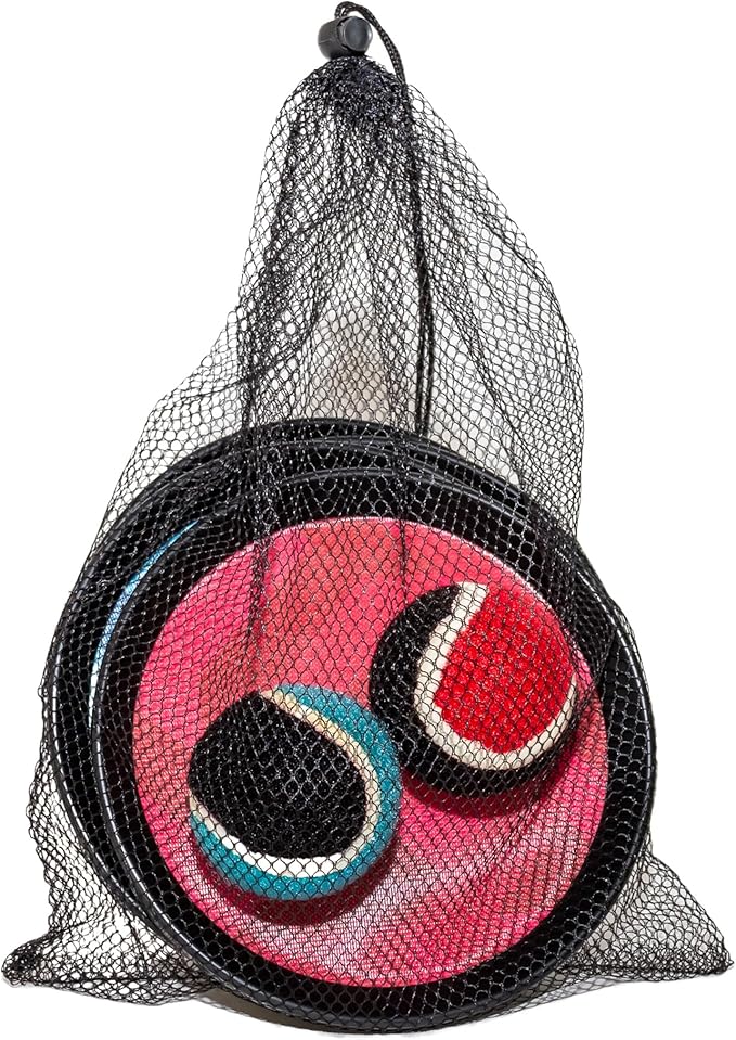 Toss and Catch Ball Set - Modern Ball and Catch Game with 4 Paddles and 4 Balls. Toss and Catch Game Set Includes mesh Storage Bag - Durable Modern Design