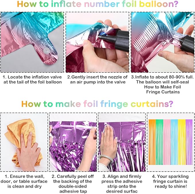 Pastel Birthday Decorations for Girls, Macaron Rainbow Pastel Color Balloons Reusable Happy Birthday Banner Sign Fringe Curtain Backdrop Cake Toppers for Kid Spring Baby Shower Party Decoration