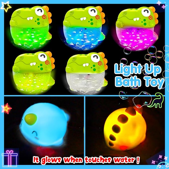 Toddler Bubbles Bath Toys, Light Up Bath Toy for Kids Age 1-3 Baby Bathtub Tub Toy Slide Track Dinosaur Bubble Machine Maker with Music Floating Animal Shower Toys Summer Outdoor Gift Boy Girl Age 2-5