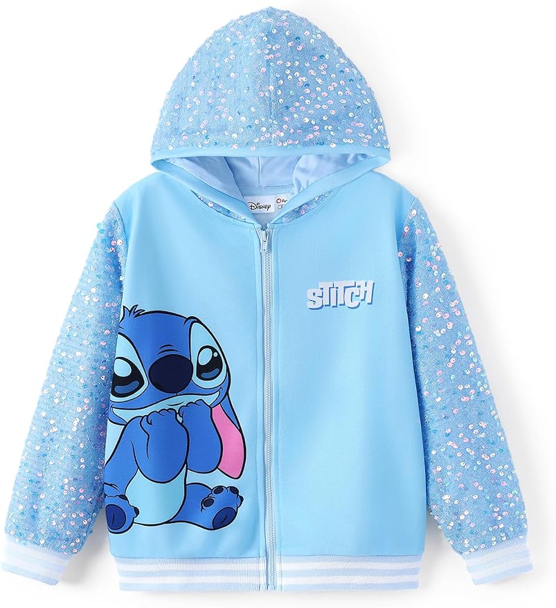 Disney Frozen Elsa Stitch Minnie Mouse Toddler Girl Jacket Sequin Zipper Hoodie Sweatshirt Coat Birthday Clothes 3-13 Years