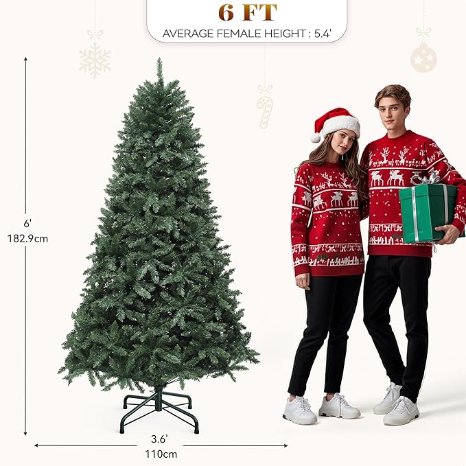 YITAHOME Prelit Green Christmas Tree 6ft w/Remote & RGB Smart Control, Artificial Hinged Color Changing Christmas Tree with 300 UL Listed Lights, APP Control, Timers, Music Sync for Home Decoration