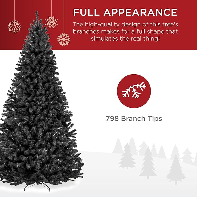 Best Choice Products Artificial Christmas Tree, 6ft Premium Unlit Realistic Spruce Holiday Décor w/Dense Branches, Metal Base – Black Spruce