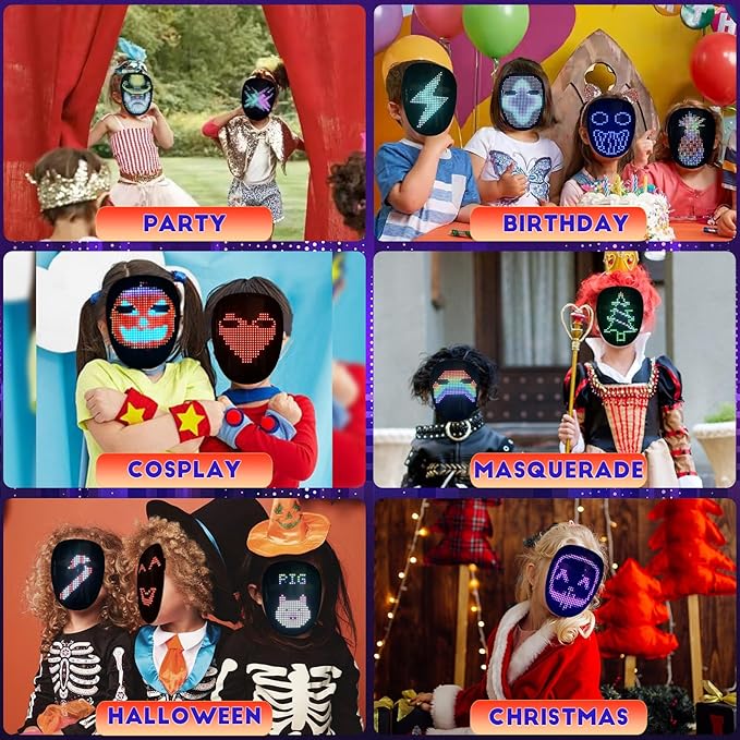 Led Mask with Gesture Sensing, Light up Face Transforming Mask for Halloween Xmas Costume Party