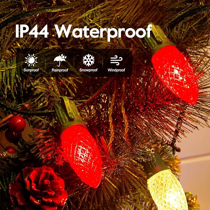 Minetom C9 LED Commercial Outdoor Christmas Lights – 150 FT Red and Warm White Christmas String Lights, Waterproof Connectable UL Certified C9 Lights for Indoor Roofline Xmas Decor