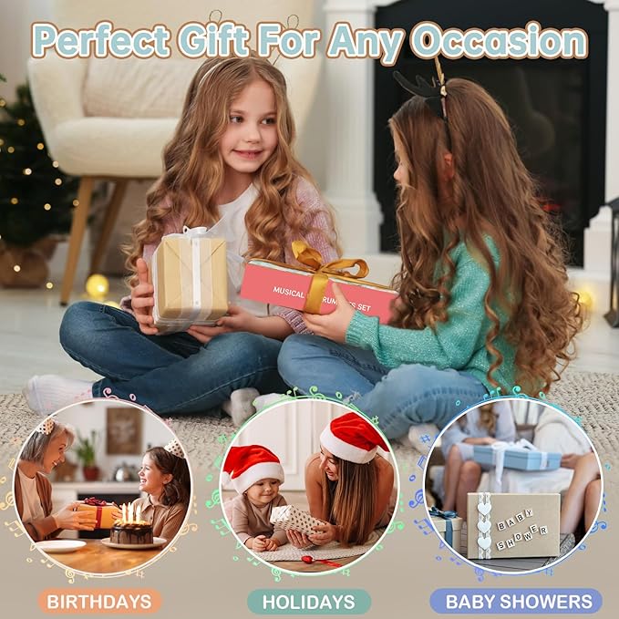 Baby Musical Instruments - Neutral Colors Musical Toys for Toddlers 1-3, Montessori Wooden Percussion Instruments Set with Modern Boho Xylophone Tambourine, Kids Preschool Educational Birthday Gifts