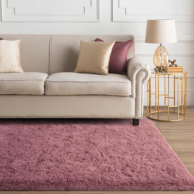 Ompaa Ultra Soft Fluffy Bedroom Rugs Memory Foam Carpet, Blush 8x10 Feet Large Area Rugs, Shaggy Living Room Rug Fuzzy Accent Carpets for Kids Girls Rooms, Modern Apartment Dorm Indoor Home Decor