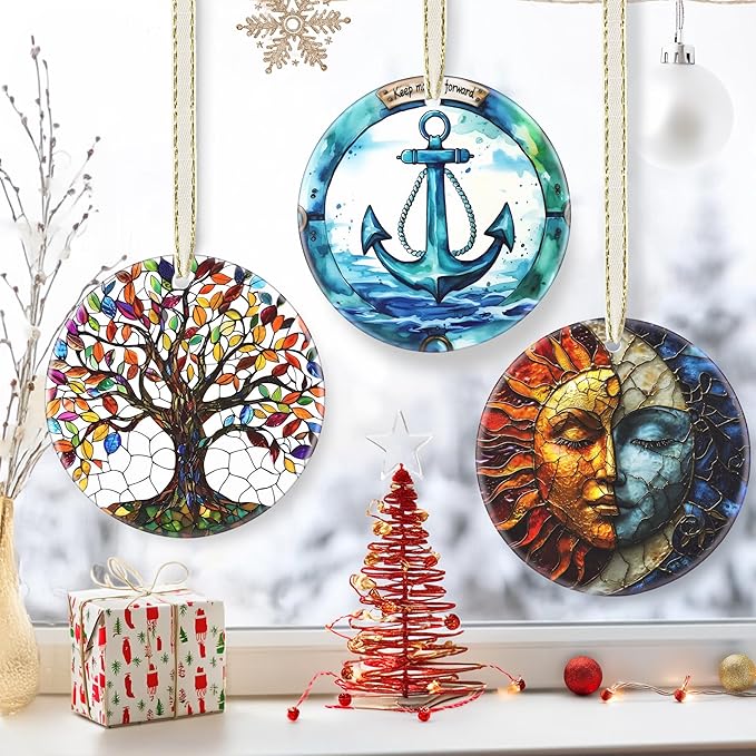 3.5 Inch Ceramic Christmas Tree Ornament, Ocean Anchor Christmas Ornaments, Heirloom Keepsake, Gift Exchange, Gift Idea, Bauble Present