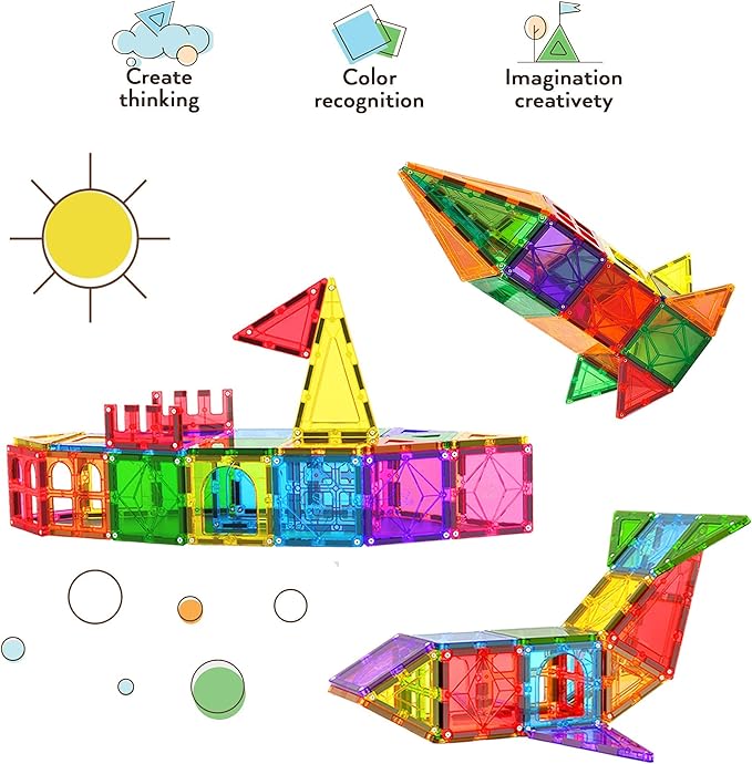 Magnetic Tiles Clear Colors Magnet Blocks for Kids Magnetic Tiles STEM Magnetic Blocks Connect Tiles Activities Magnetic Blocks for Toddlers Girls Boys Magnetic Toys