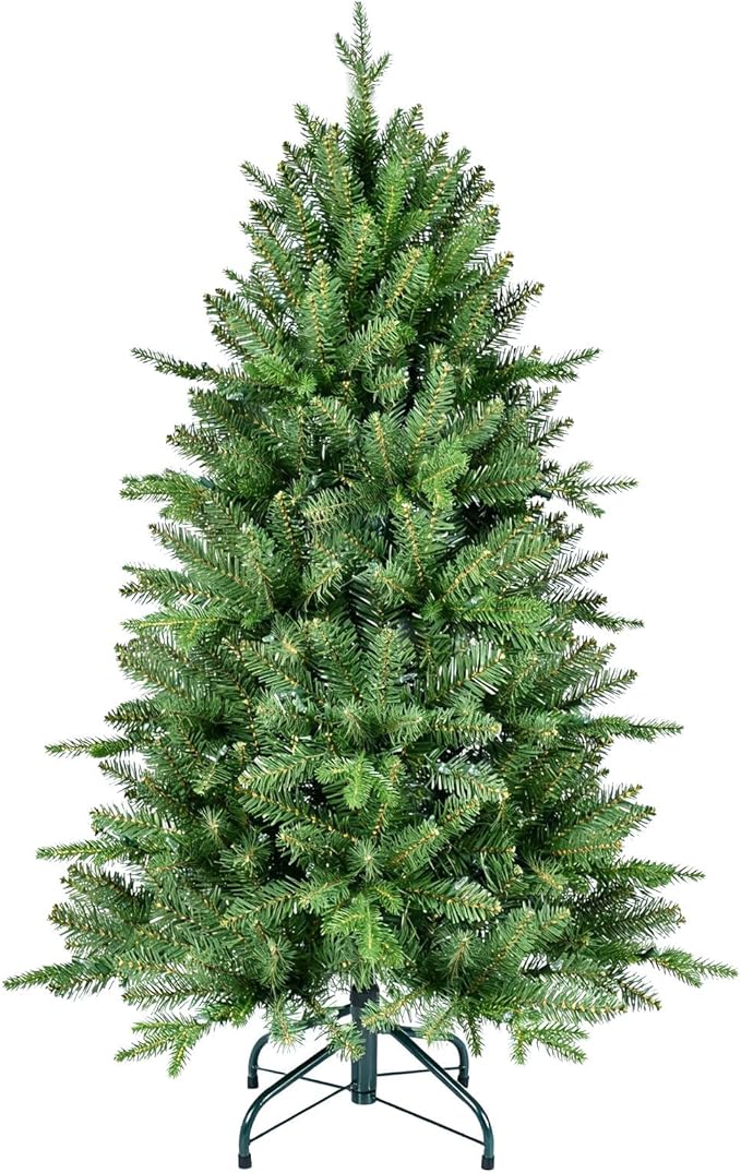 4FT Artificial Christmas Tree with 668 PE&PVC Mixed Branch Tips, Unlit Hinged Premium Spruce Fake Xmas Trees, Green, Foldable Base