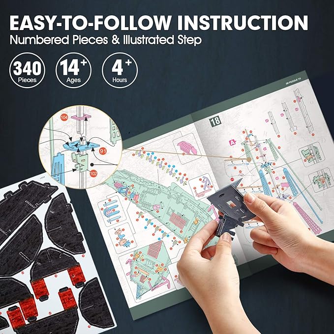 3D Puzzles for Adults Home Decor Pirate Ship Gifts for Men Women Model Kits Brain Teaser Puzzles for Adults Teacher Gifts,Queen Anne's Revenge 340 Pcs Dad'sGift