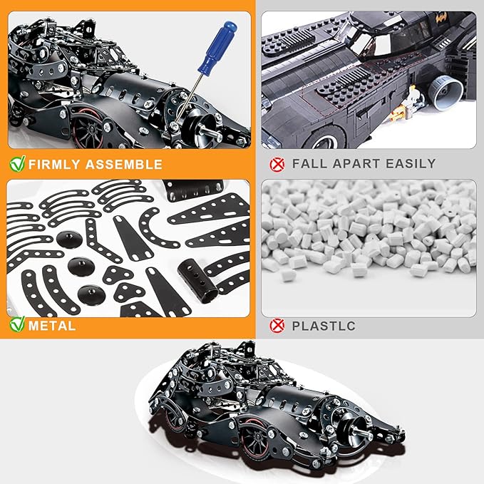 Erector Sets for Boys Age 8 9 10 11 12-16 and Older, 332 Pcs Batman Model Car Building Set for Kids Ages 8-12 Year and Up Metal STEM Educational Toy for Kids Boys Girls or Adults