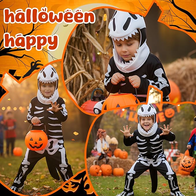 Halloween Dinosaur Skeleton Costume Dinosaur Jumpsuit white Skeleton Onesie Pajamas