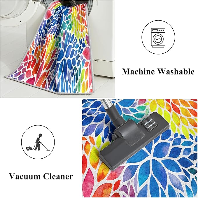 Abstract Rainbow 3x5 Entryway Rugs Colorful Dahlia Floral Rugs Multicolor Area Rug, Non-Slip Machine Washable Entrance Mat Carpet for Playroom Nursery Dining Room Kitchen Laundry 3' x 5'