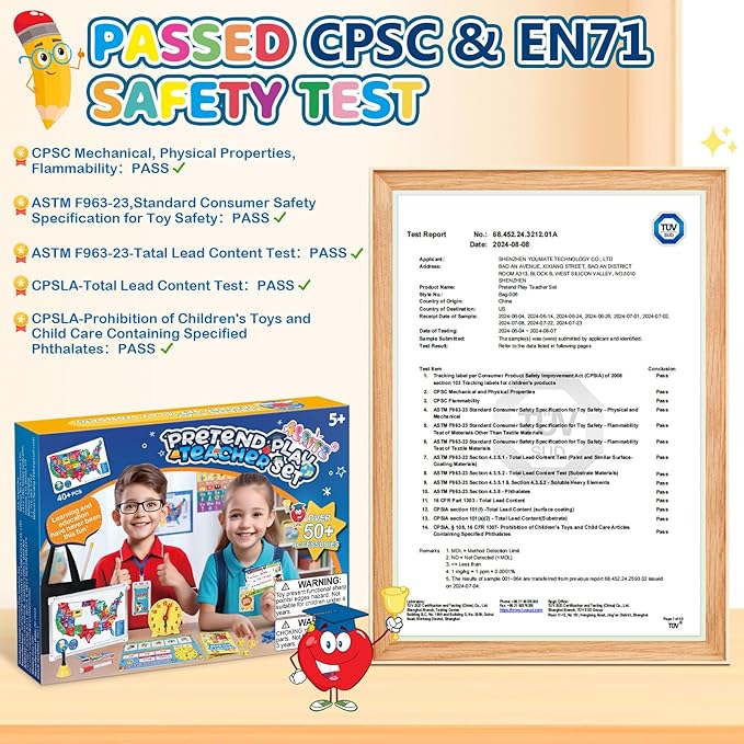 Alritz Pretend Teacher Playset, Role Pretend Play Kids School Toys Kit Include Map, Calendar, White Board Boys Girls Toys, Christmas Birthday Gift for Ages 5 6 7 8 9 10 11 12 13+