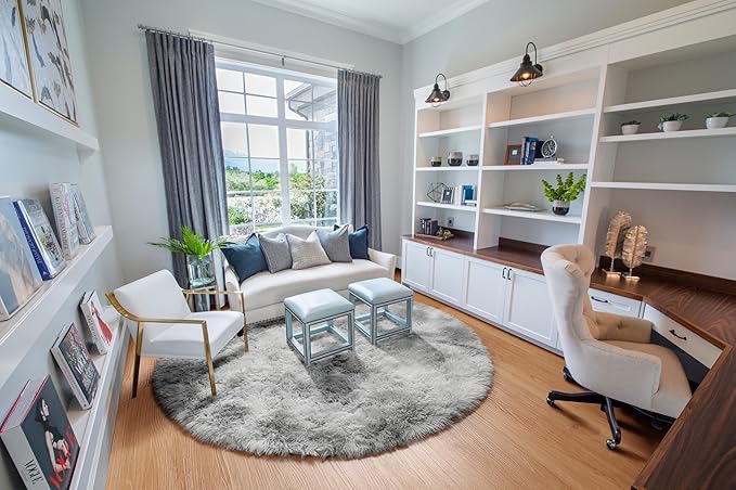 ONASAR Tie-Dyed Light Grey Round Area Rug 4ft, Ultra Soft Bedroom Circle Rugs for Kids Girls Teen Room, Fluffy Plush Shaggy Carpet Floor Mats for Baby Nursery Living Room Playroom Home Decor