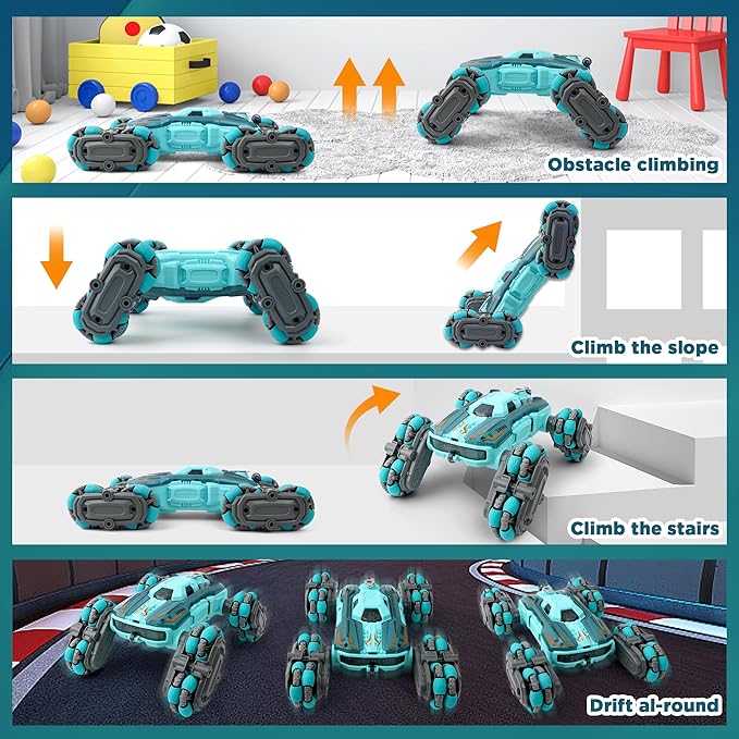 8 Wheel RC Stunt Car with Gesture Control, Spray & LED Lights, Double-Sided Off-Road Vehicle for Boys & Girls Ages 6-14, Ideal Christmas & Birthday Gift