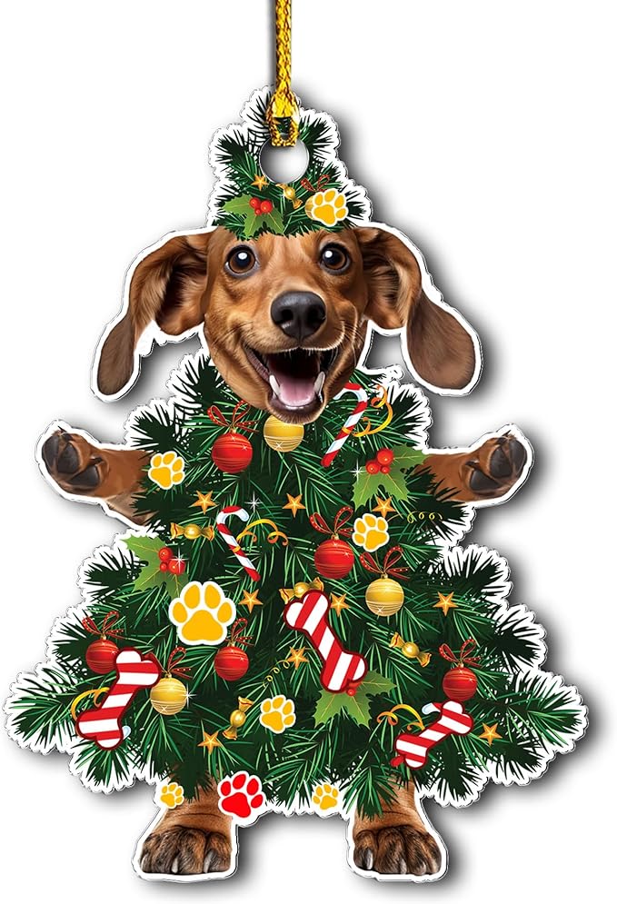 2025 Dachshund Christmas Tree Ornament - Festive Holiday Acrylic Hanging Decoration with Adorable Dachshund Dog - Wiener Dog Xmas Ornament