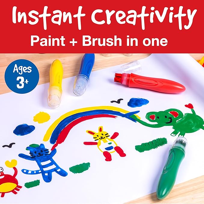 Faber-Castell Little Creatives Jumbo Squeezing Paint Brushes, 6 Colors, Paint Sticks for Kids Washable, Toddler Art Supplies, Non Toxic Paint and Brush in One, Kids Crafts Age 3 to 5+