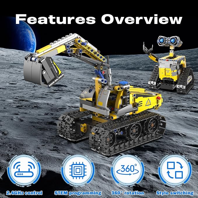 Insnug Robot Building Set with Remote Control for Boys Ages 8-12, Tracked RC Robotics Building Kit, 5 in 1 Models Wall Robot Dinosaur Tank Aircraft Excavator Assembly for Kids Birthday (724pcs)