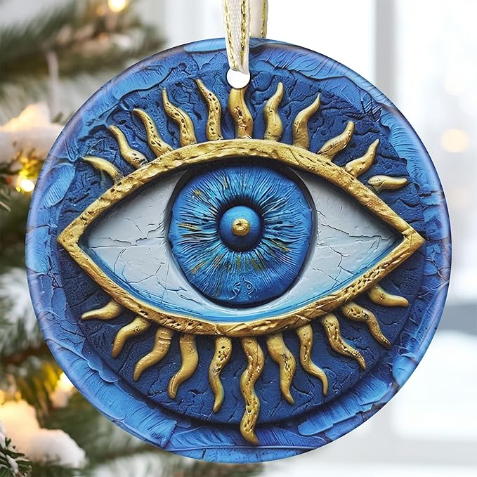 3.5" Ceramic Christmas Ornaments, Christmas Tree Ornaments, Heirloom Keepsake, Gift Exchange, Gift Idea, Bauble Present - Greek Evil Eye