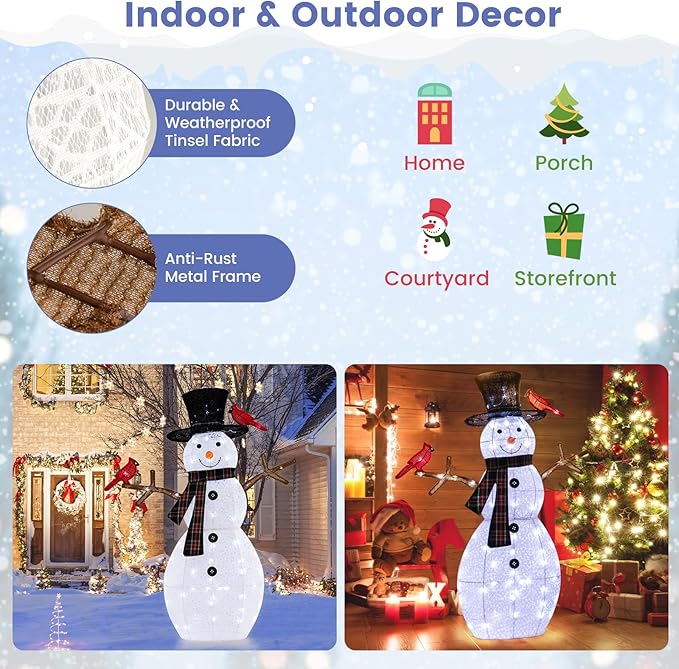 Tangkula 4.2 FT Lighted Christmas Snowman with Redbirds, Pre-Lit Snowman Ornament Christmas Decoration with Cold White LED Lights, Stakes, Outside Xmas Yard Decor, Xmas Indoor Outdoor Holiday Decor