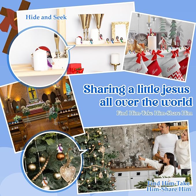 Bememo 25 Pcs Little Jesus Figures Original Design Jesus Love You Mini Rubber Toys to Hide and Seek Religious Party Favors Sunday School Baptism Gifts(Colorful)