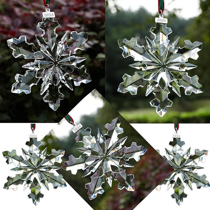 2024 Annual Edition Crystal Snowflake Ornaments Christmas Ornaments Home Hanging Decor Gifts (Clear)