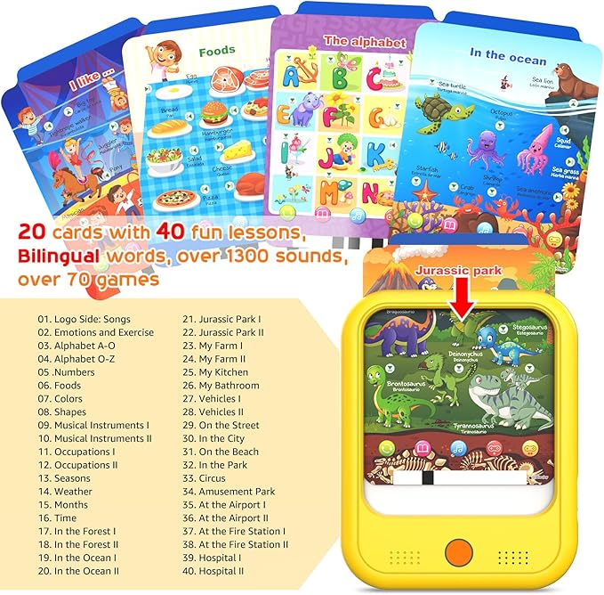 Kids Learning Tablet Educational Learning Pad for Toddlers 2-5 to Learn Alphabets, Numbers, Foods, Time, Music, Vehicles,Tablet Toy for Toddlers Ages 2 3 4 5 6 Years Old Yellow