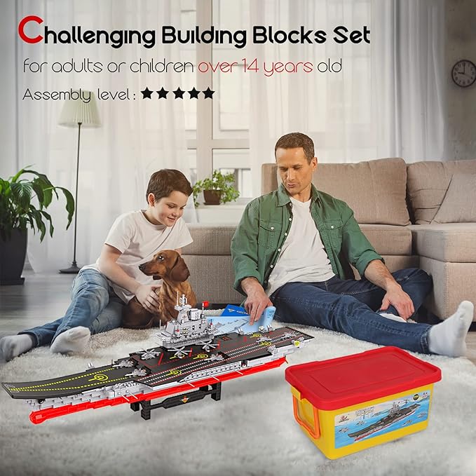 2234 Pieces Aircraft Carrier Building Blocks Set with Storage Box, 38x 7.7x10.5 Inch Stress Release Large Construction Military Warship Battleship Boat Blocks Toys for Adults and Kids 14 Years and Up