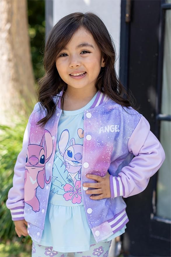 Disney Minnie Mickey Stitch Princess Frozen Elsa Marvel Jacket Lightweight Coat Button up Color Block Sweatshirt 2-14 Years