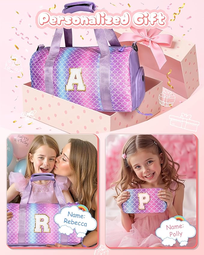 Christmas Gifts for Kids-Girl Gym Bag with Shoe Compartment, Kid Personalized Weekender Overnight Bags, Initial Travel Tote with Makeup Pouch, Graduation Gift for Girls (Letter Y)