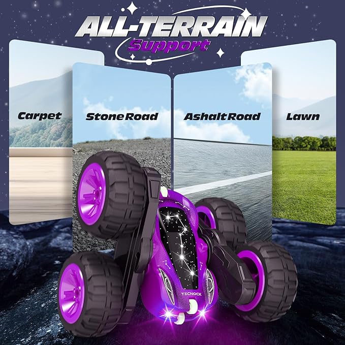 Tecnock Remote Control Car for Kids, 2.4GHz RC Cars with USB-C Easy Charging, 4WD Double Sided 360° Rotates and Flips RC Stunt Car, Toys Gift for Boys and Girls Ages 6-8, 8-12