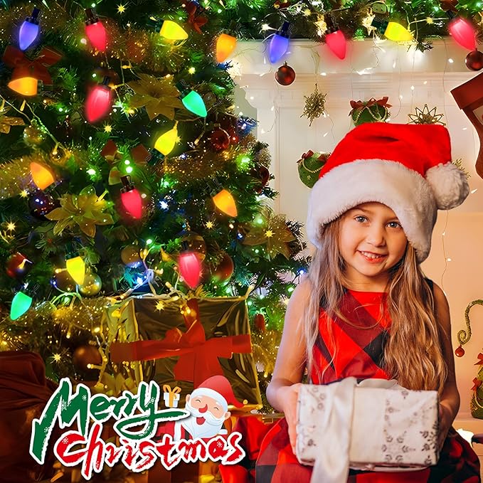 50 LED C7 Christmas Lights, 31FT C7 LED Christmas String Lights Lights Vintage Christmas String Lights Plug in Waterproof for Indoor Room Outdoor Party Garden Yard Roof Tree Christmas Decor