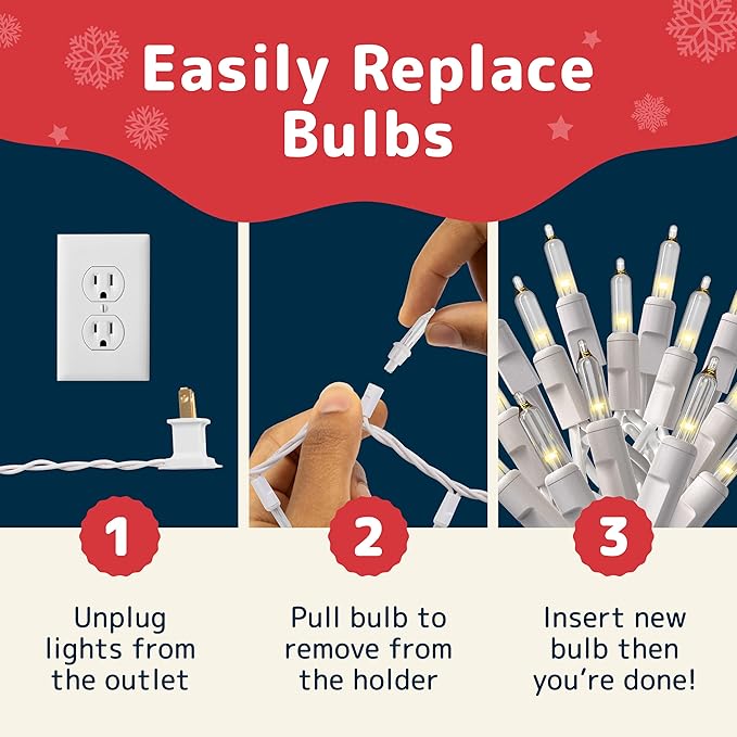 PREXTEX 300 Count Clear Christmas Tree Lights with White Wire - 60 ft Warm White Twinkle Lights for Indoor or Outdoor Use - Holiday Fairy String Lighting for Christmas Trees, Patios, and More