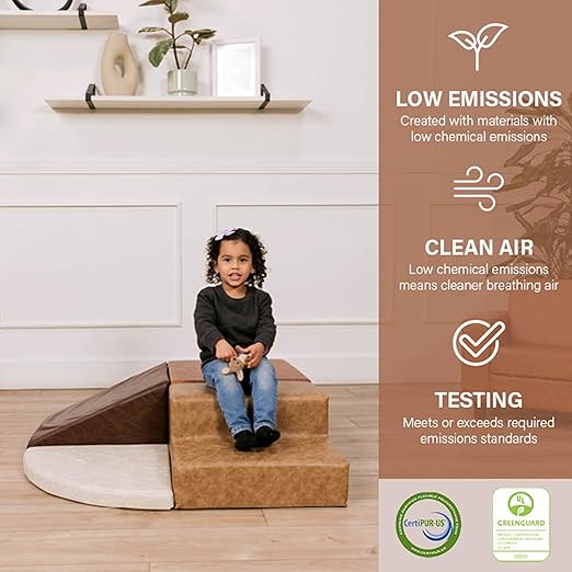 FDP Rustic Western Toddler Playtime Corner Climber, Distressed Faux Hide Leather, Indoor Active Play Structure for Toddlers and Kids, Safe Soft Foam for Crawling and Sliding (4-Piece Set), 11619-DA