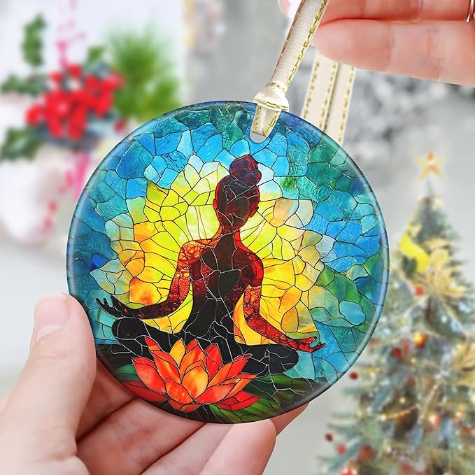 3.5" Ceramic Christmas Ornaments, Christmas Tree Ornaments, Heirloom Keepsake, Gift Exchange, Gift Idea, Bauble Present - Yoga Symbol
