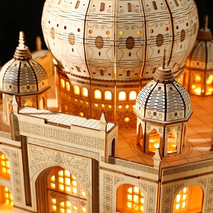 3D Wooden Puzzle Architecture Building Taj Mahal Model Craft STEM Kit LED Light DIY Home Decoration Mother's Day Birthday Gift for Adults & Kids (Taj Mahal)