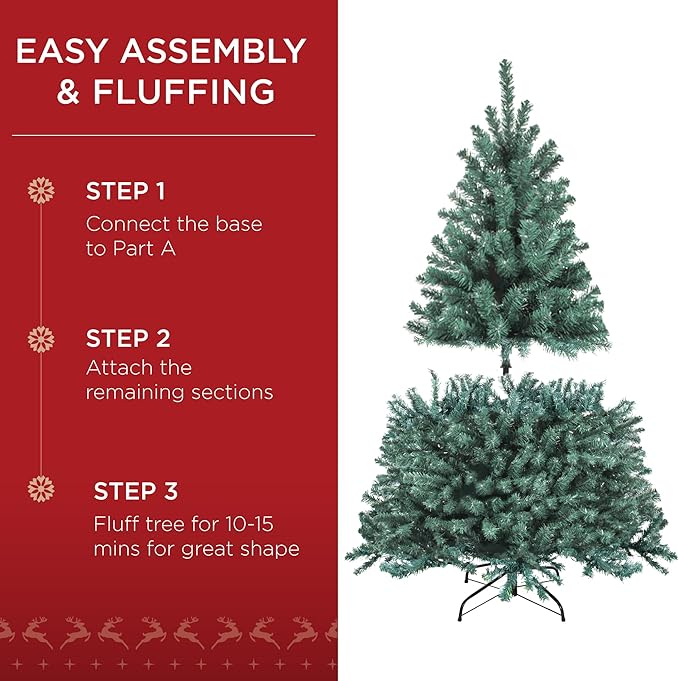 Best Choice Products 4.5ft Pre-Lit Blue Spruce Christmas Tree, Artificial Full Hinged Decor, Holiday Decoration w/ 100 Warm White Incandescent Lights, 436 Tips, Foldable Metal Base