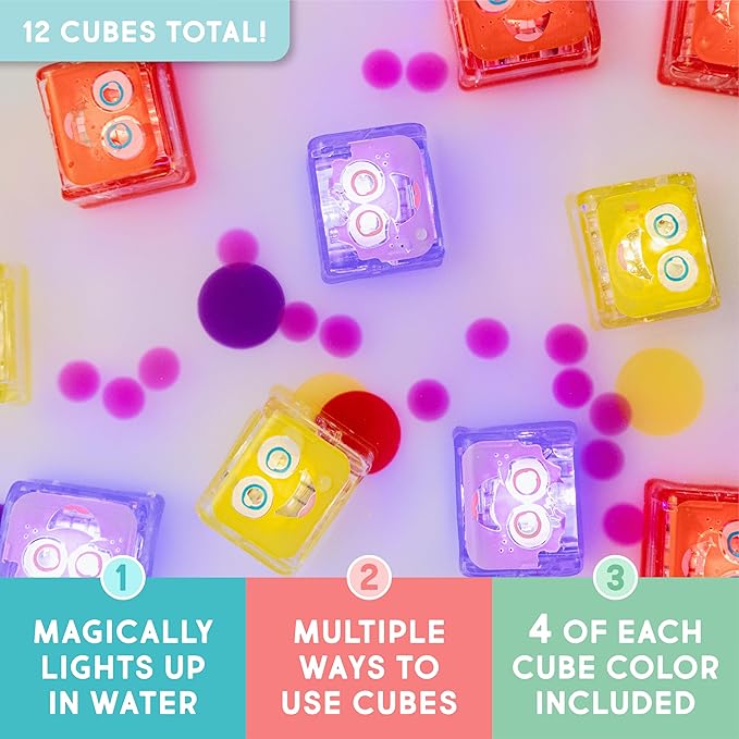 Glo Pals Water-Activated Light-Up Cubes Bundle for Sensory Play (Wacky Wild West – Purple, Yellow + Red)