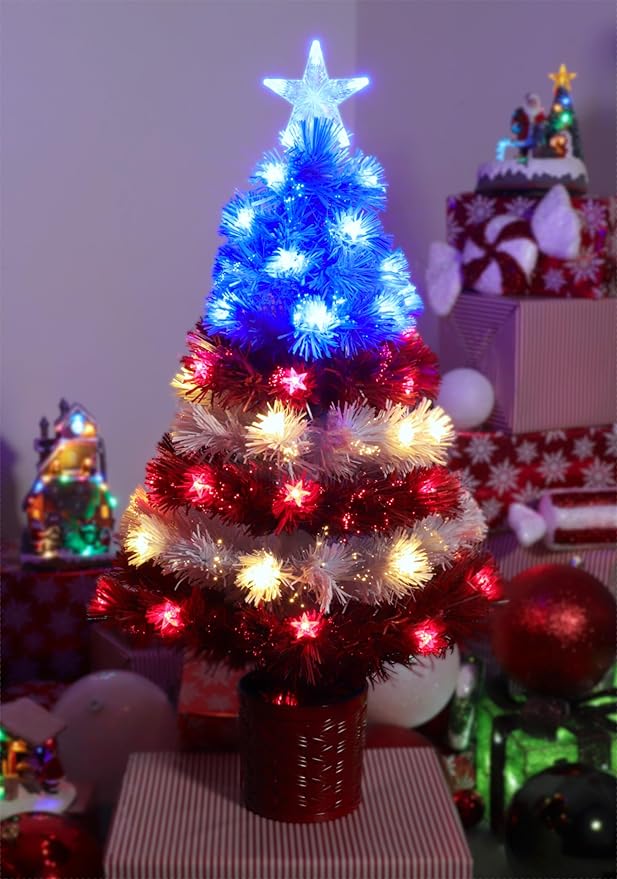 Christmas Concepts® 36" Fibre Optic LED American Flag Christmas Tree - USA Red, White & Blue Christmas Decorations - Indoor & Outdoor Use