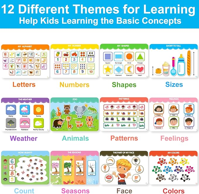 Toddler Books Educational Learning Toys for for 2+ 3 4 Year Old - Pre-Assembled Stickers & Reusable Activities Homeschool - Birthday Gifts for Girls Boys Ages 3 and Up - Toddler Travel Toys for Kids