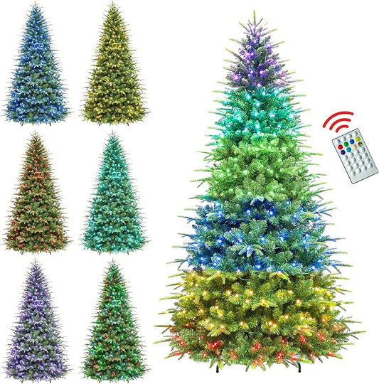 Hykolity 6 ft Pre-lit Artificial Christmas Tree with Remote Control, 350 Color Changing RGB Lights, 15-Mode Artificial Hinged Christmas Tree with 1420 PE&PVC Branch Tips for Home, Decoration