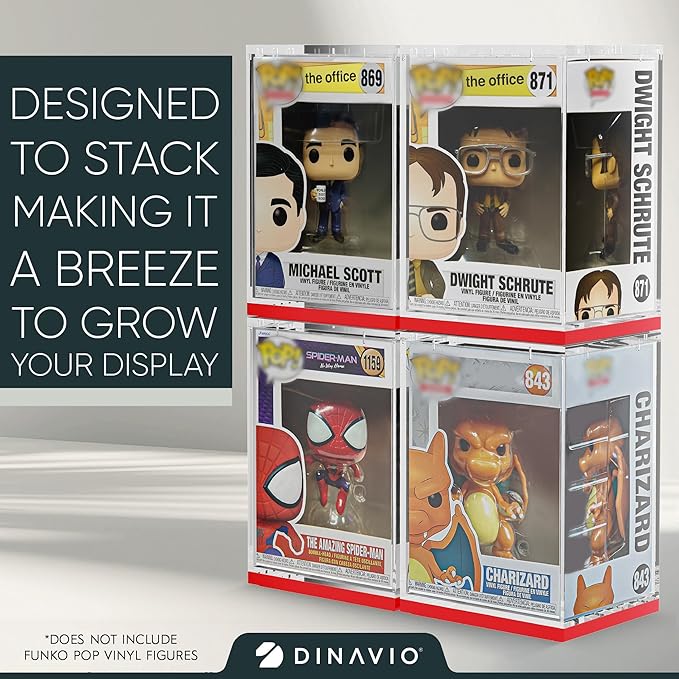 Acrylic Funko Pop Display Case - Sturdy Stackable Design - 4mm Case Compatible with 4'' Vinyl Figures - Red Base