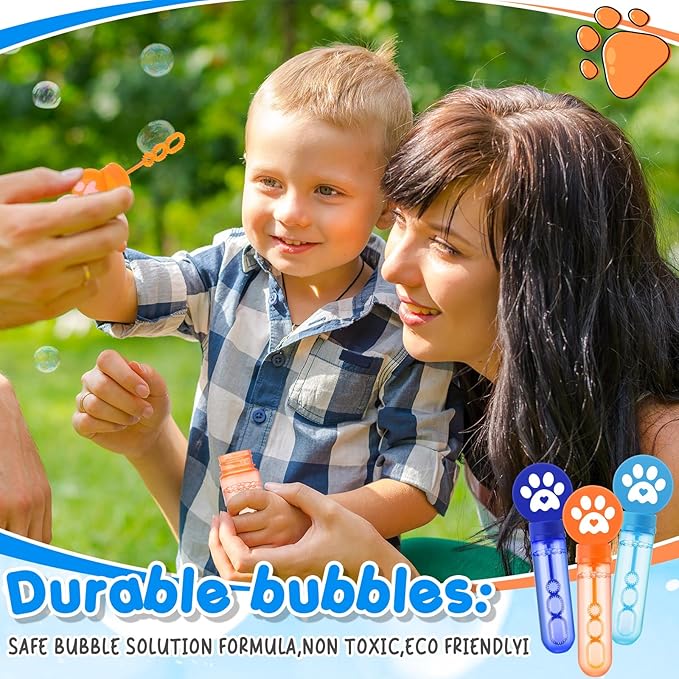 24 Pcs Blue Dog Paw Print Bubble Wands Mini Puppy Bubble Wands Toys for Kids Toddlers Christmas Birthday Gifts Filler Goody Bag Stuffer Dog Party Favors(Dark, Light Blue, Orange, Paw)