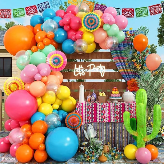 Mexican Fiesta Balloon Arch Kit, 133pcs Blush Pink Turquoise Blue Pastel Green Light Orange Yellow Colorful Balloons Garland for Birthday Carnival Festival Tropical Hawaiian Summer Party Decorations