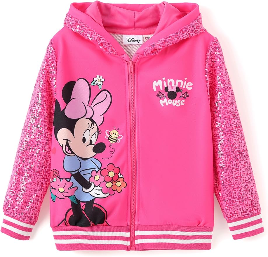 Disney Frozen Elsa Stitch Minnie Mouse Toddler Girl Jacket Sequin Zipper Hoodie Sweatshirt Coat Birthday Clothes 3-13 Years